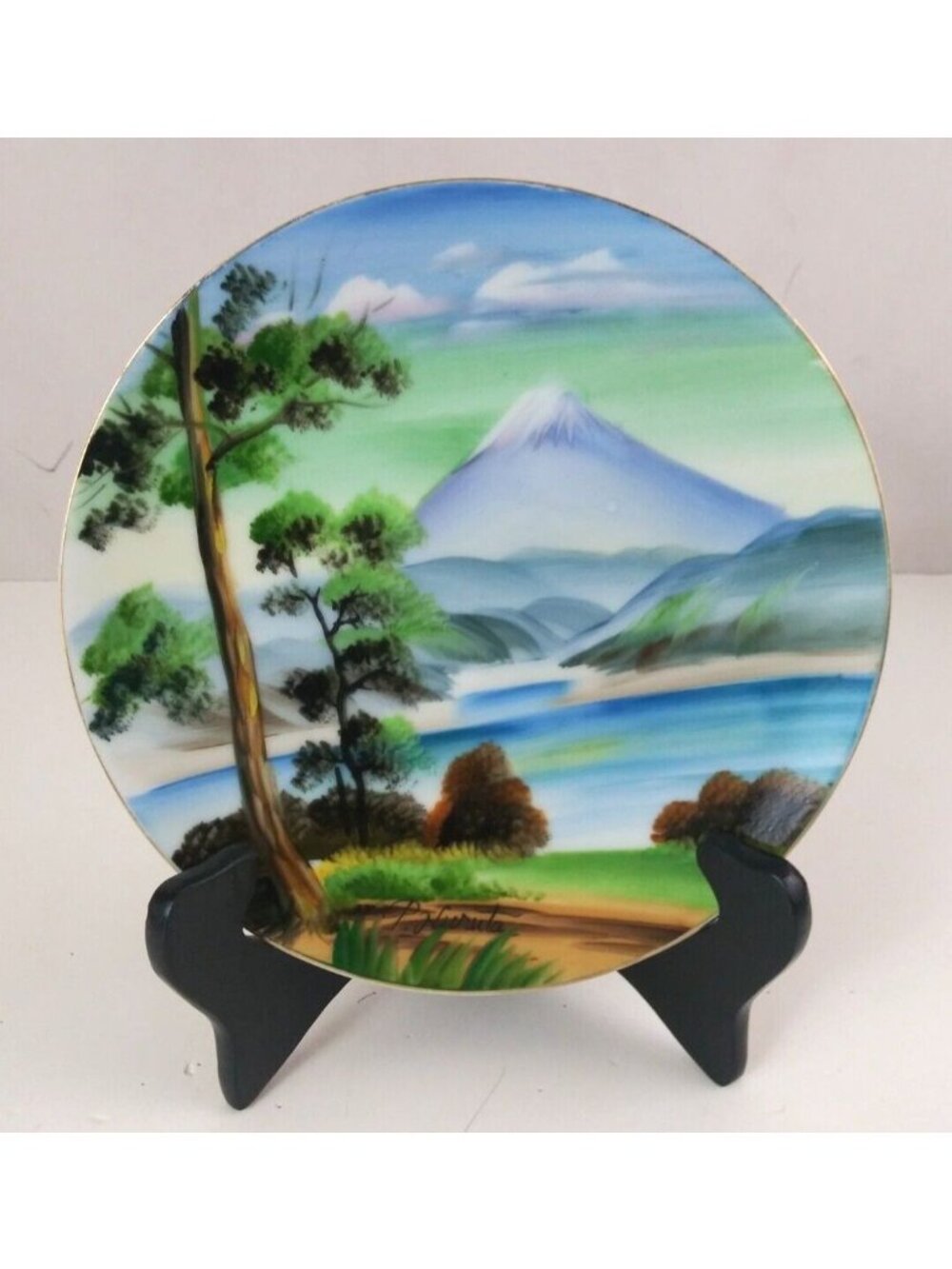 Vintage P. Hurata Hand Painted Mountain Scene Signed Decorative 7" Plate
